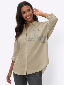 Blusen|heine Hemdbluse aus Viskose sand