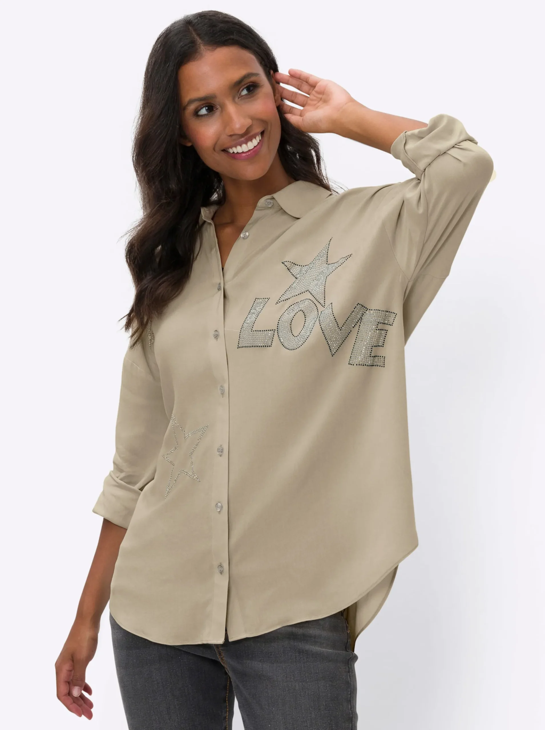 Blusen|heine Hemdbluse aus Viskose sand
