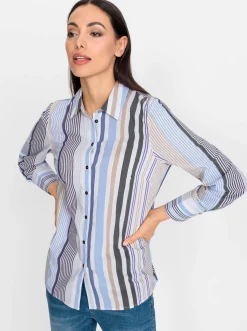 Blusen|heine Hemdbluse im Streifen-Dessin beige-marine-gestreift