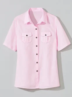 Blusen| Hemdbluse mit Brust-Pattentaschen rosé