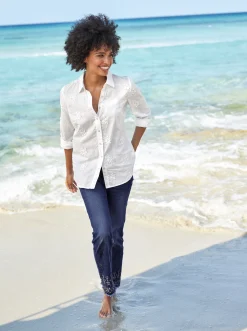 Blusen|heine Hemdbluse mit 3D-Blumenstickerei ecru