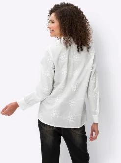 Blusen|heine Hemdbluse mit 3D-Blumenstickerei ecru