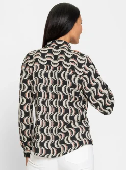 Blusen|heine Hemdbluse mit Langarm schwarz-sand-bedruckt