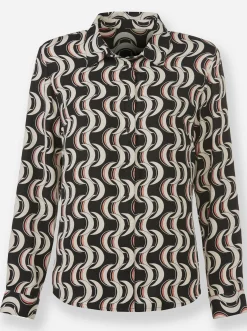 Blusen|heine Hemdbluse mit Langarm schwarz-sand-bedruckt