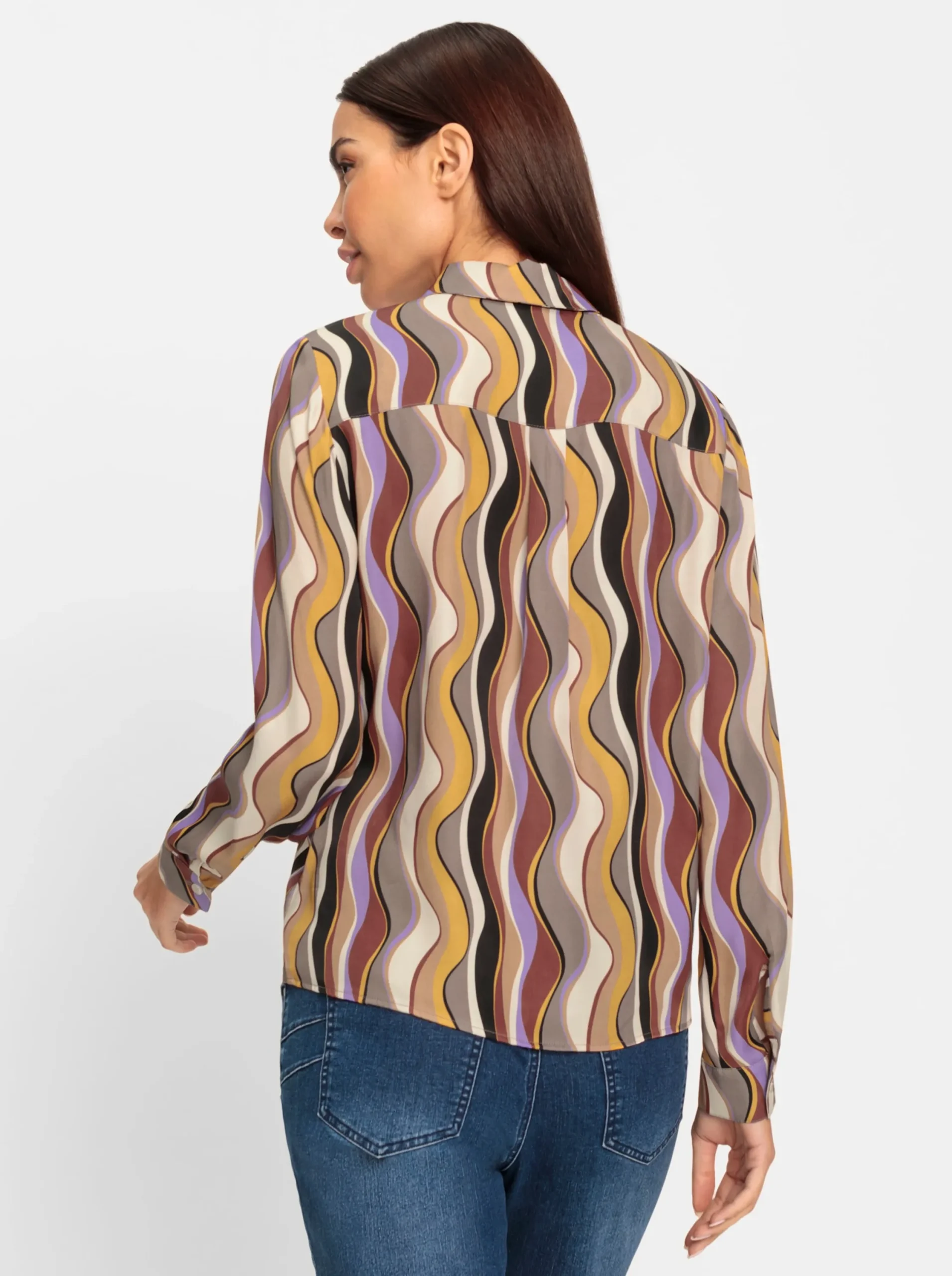 Blusen|heine Hemdbluse mit Rückenfalte camel-lavendel-bedruckt