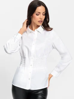 Blusen|heine Hemdbluse mit Smok-Partie an der Taille weiß