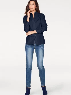 Blusen|heine Hemdbluse mit Stehkragen marine