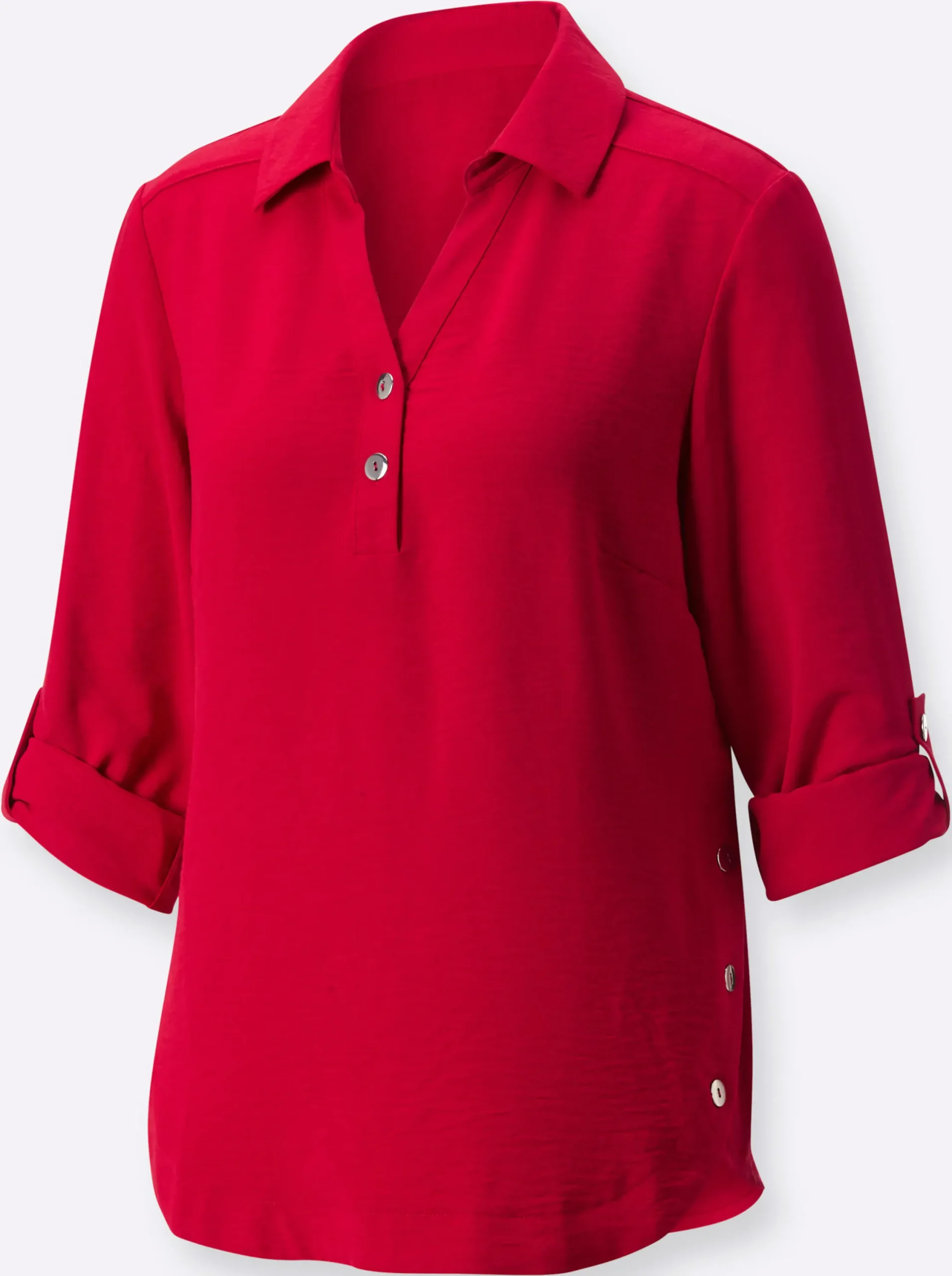 Blusen| Hemdbluse mit Zierknöpfen rot