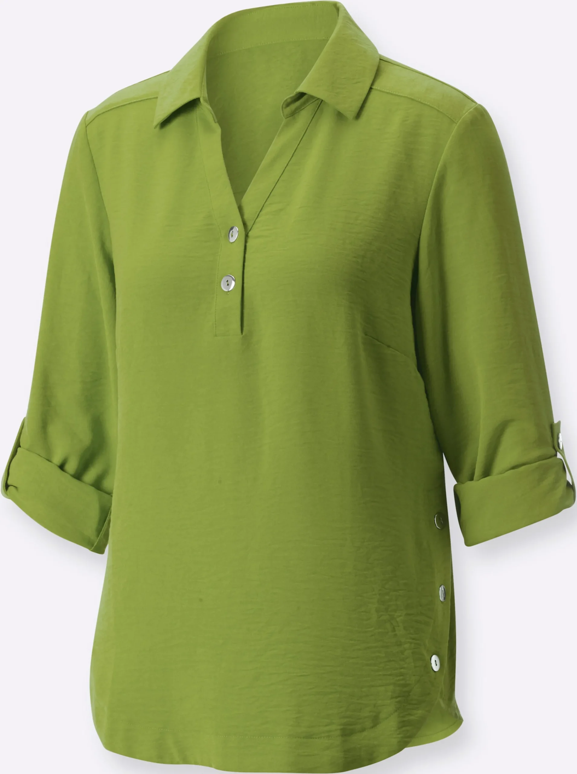 Blusen| Hemdbluse mit Zierknöpfen kiwi