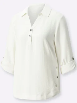 Blusen| Hemdbluse mit Zierknöpfen ecru