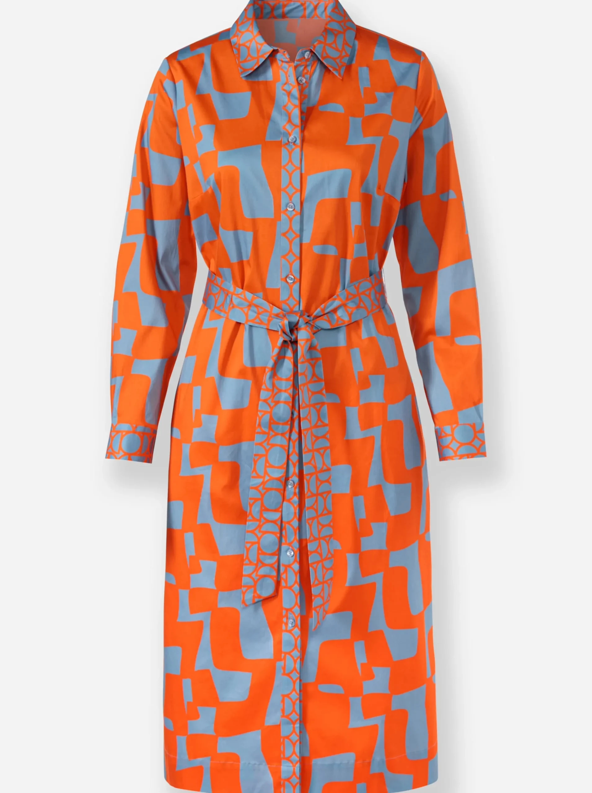 Kleider|heine Hemdblusenkleid mit Bindegürtel orange-bleu-bedruckt