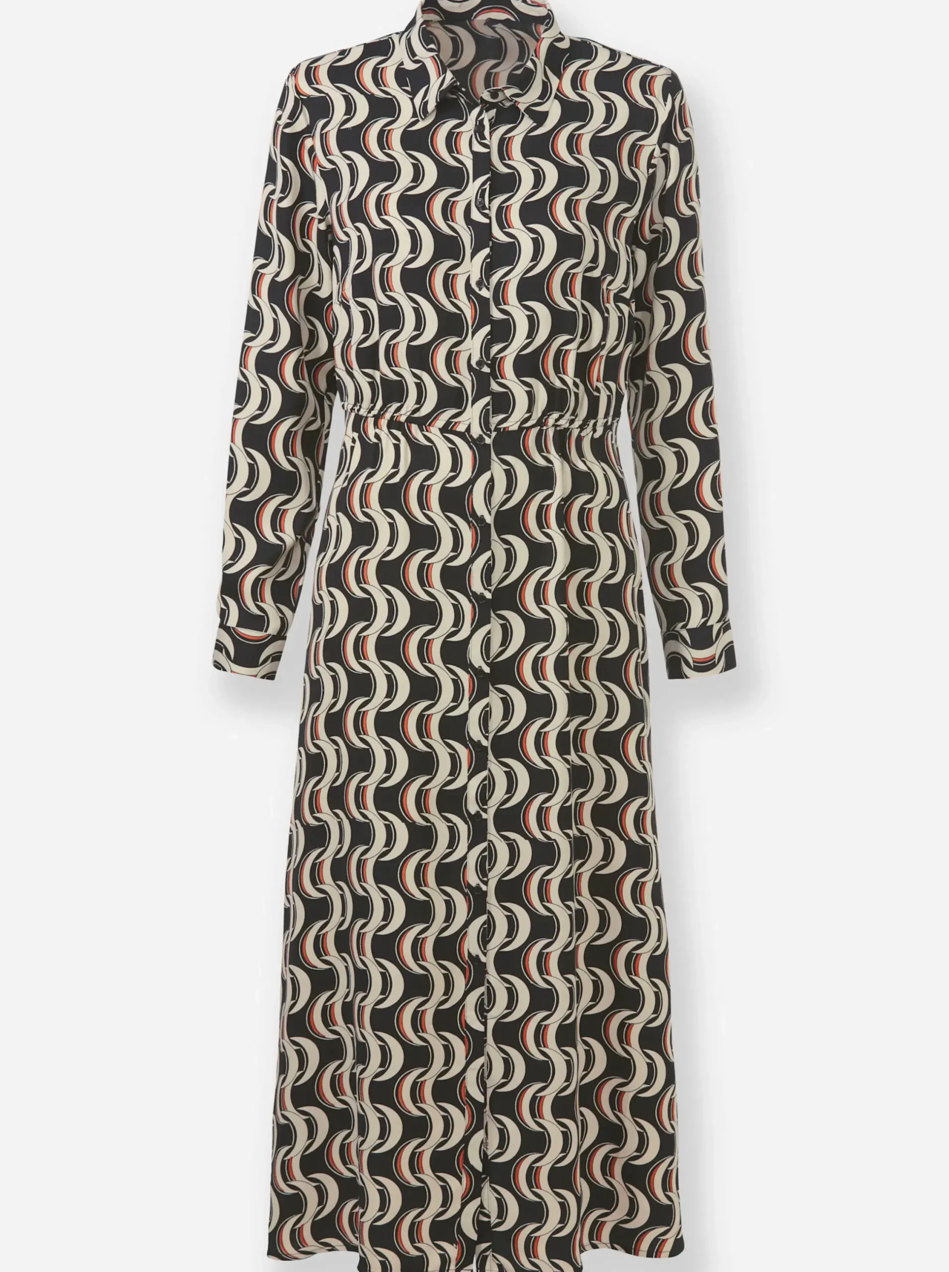 Kleider|heine Hemdblusenkleid mit Gummizug in der Taille schwarz-sand-bedruckt
