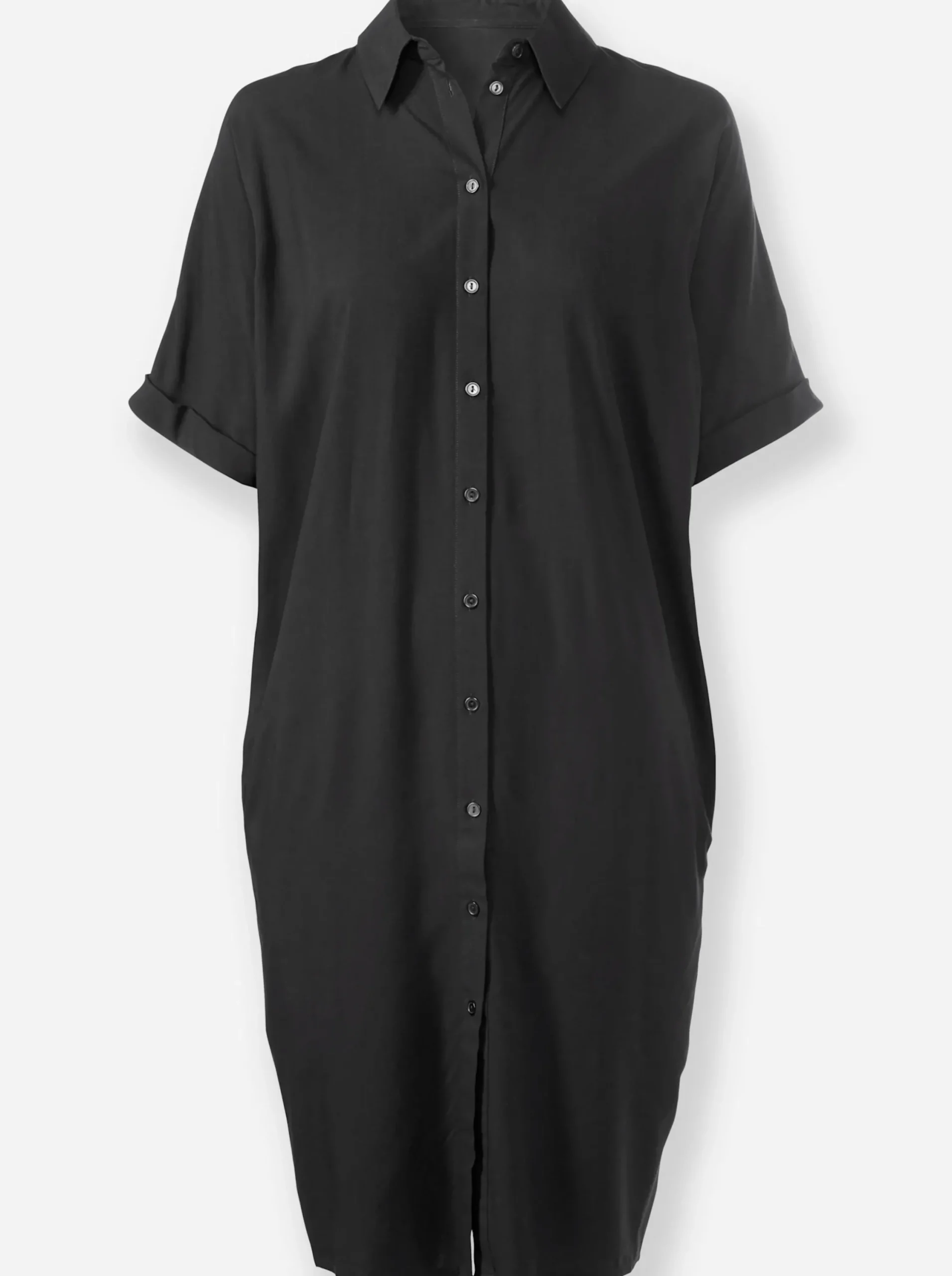 Kleider| Hemdblusenkleid mit Nahttaschen, Viskose schwarz