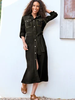 Kleider|heine Hemdblusenkleid mit variabler Armlänge black-denim