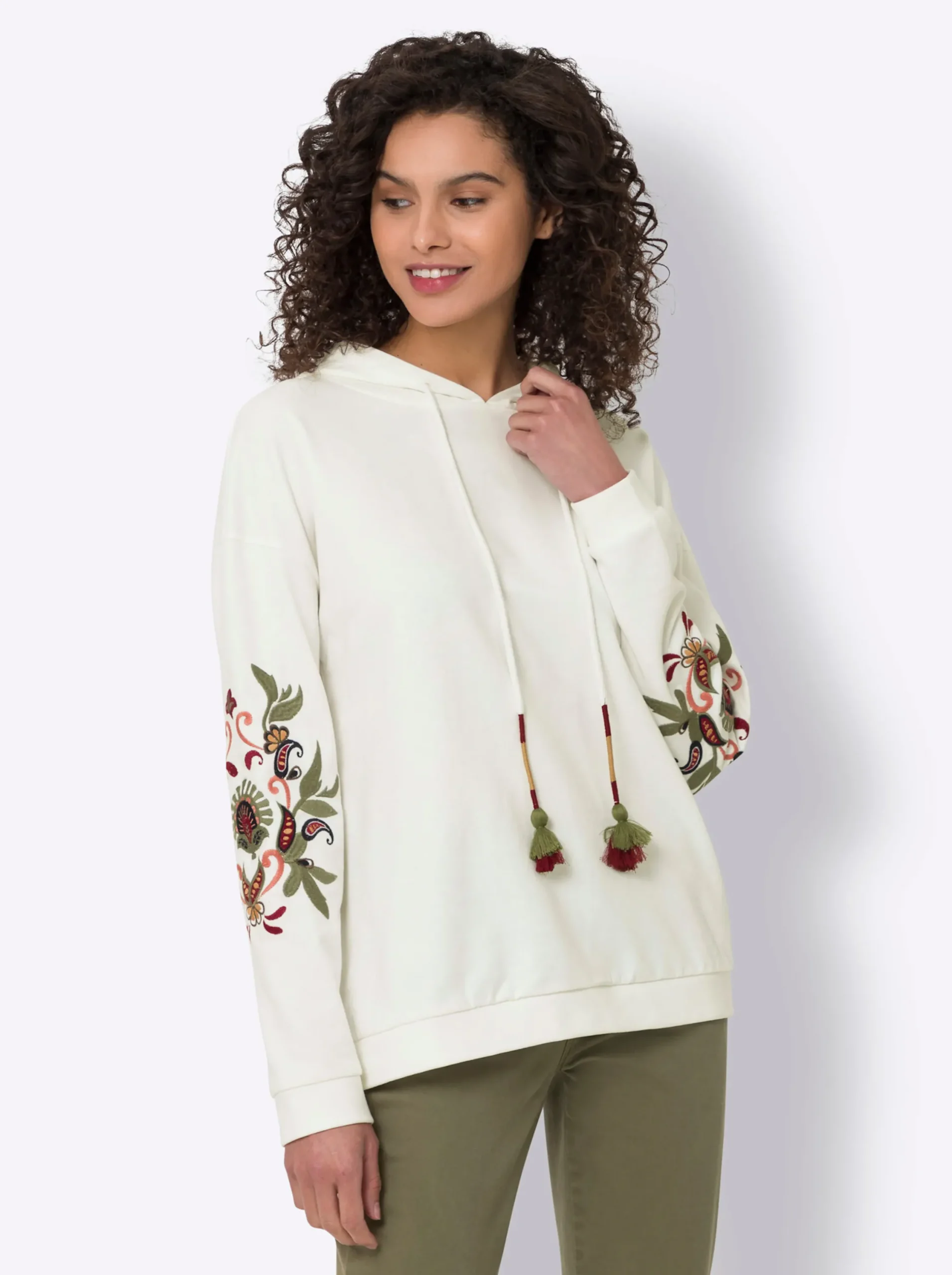 Pullover|heine Hoodie ecru-dunkeltaupe-gemustert