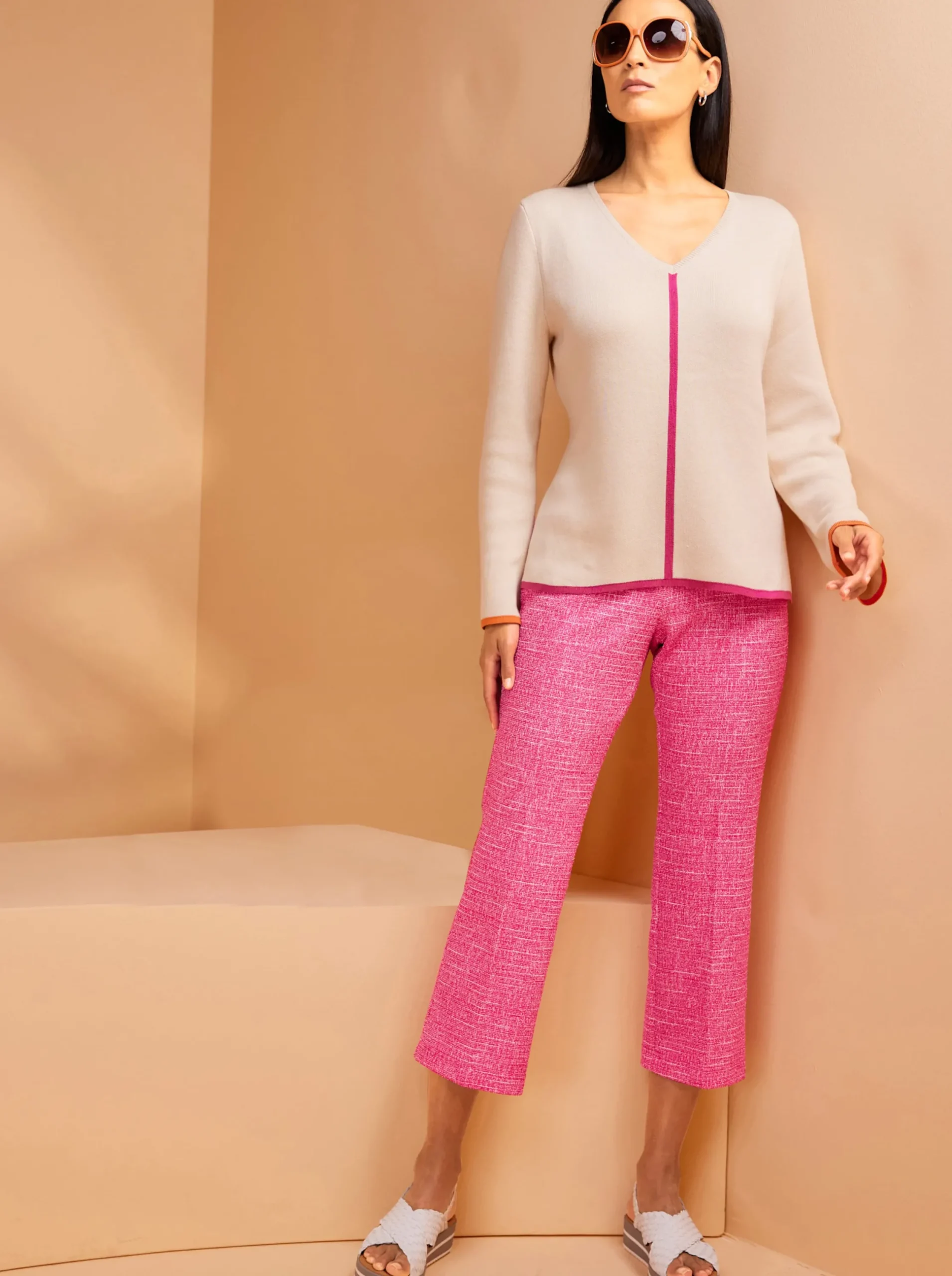 Hosen|heine 7/8-Hose fuchsia-elfenbein-meliert