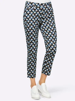 Hosen|heine 7/8-Hose mit Fake-Leistentaschen bleu-dunkeltaupe-bedruckt