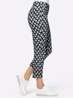 Hosen|heine 7/8-Hose mit Fake-Leistentaschen bleu-dunkeltaupe-bedruckt