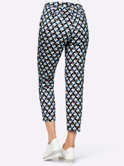 Hosen|heine 7/8-Hose mit Fake-Leistentaschen bleu-dunkeltaupe-bedruckt