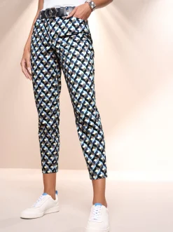 Hosen|heine 7/8-Hose mit Fake-Leistentaschen bleu-dunkeltaupe-bedruckt