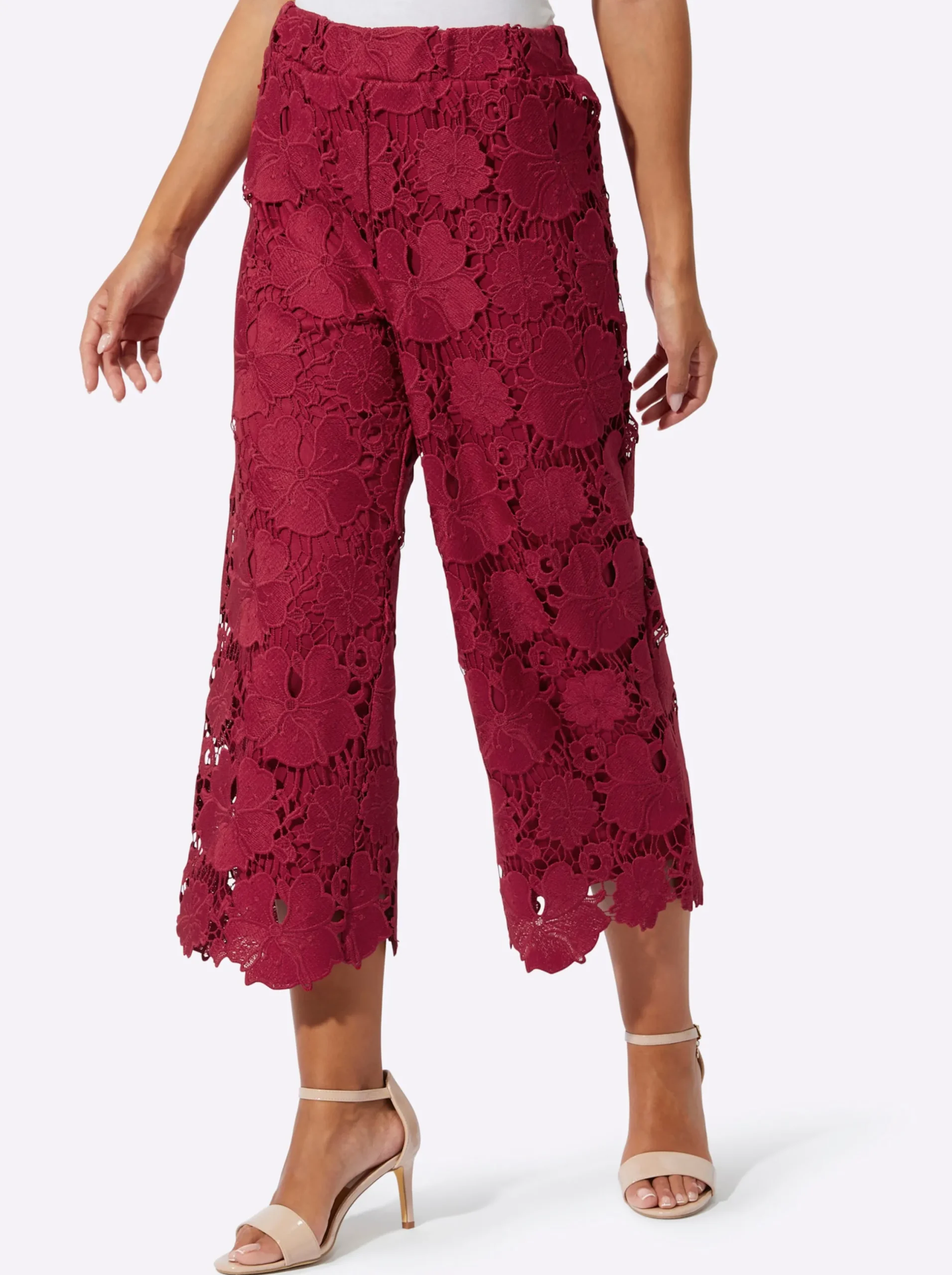 Hosen| 7/8-Hose mit gewellten Beinabschlüssen kirsche