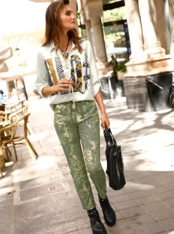 Hosen| Hose mit goldfarbenem Druck khaki