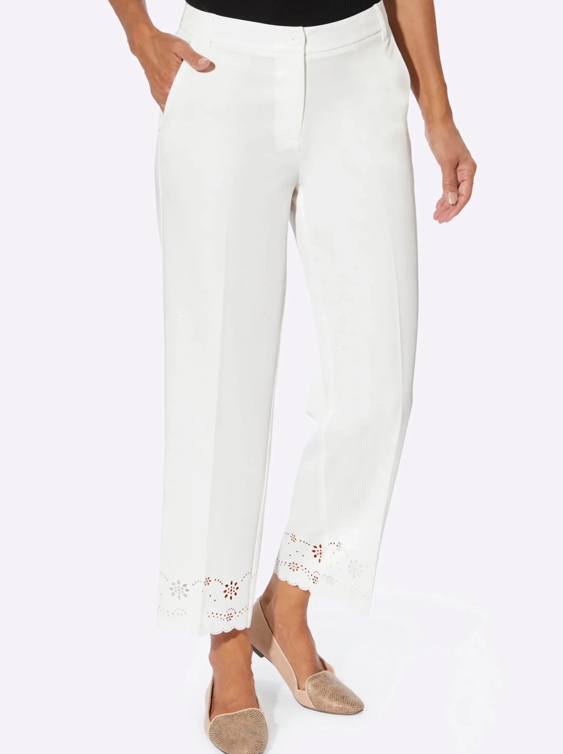 Hosen| 7/8-Hose mit Lasercut-Verzierung ecru