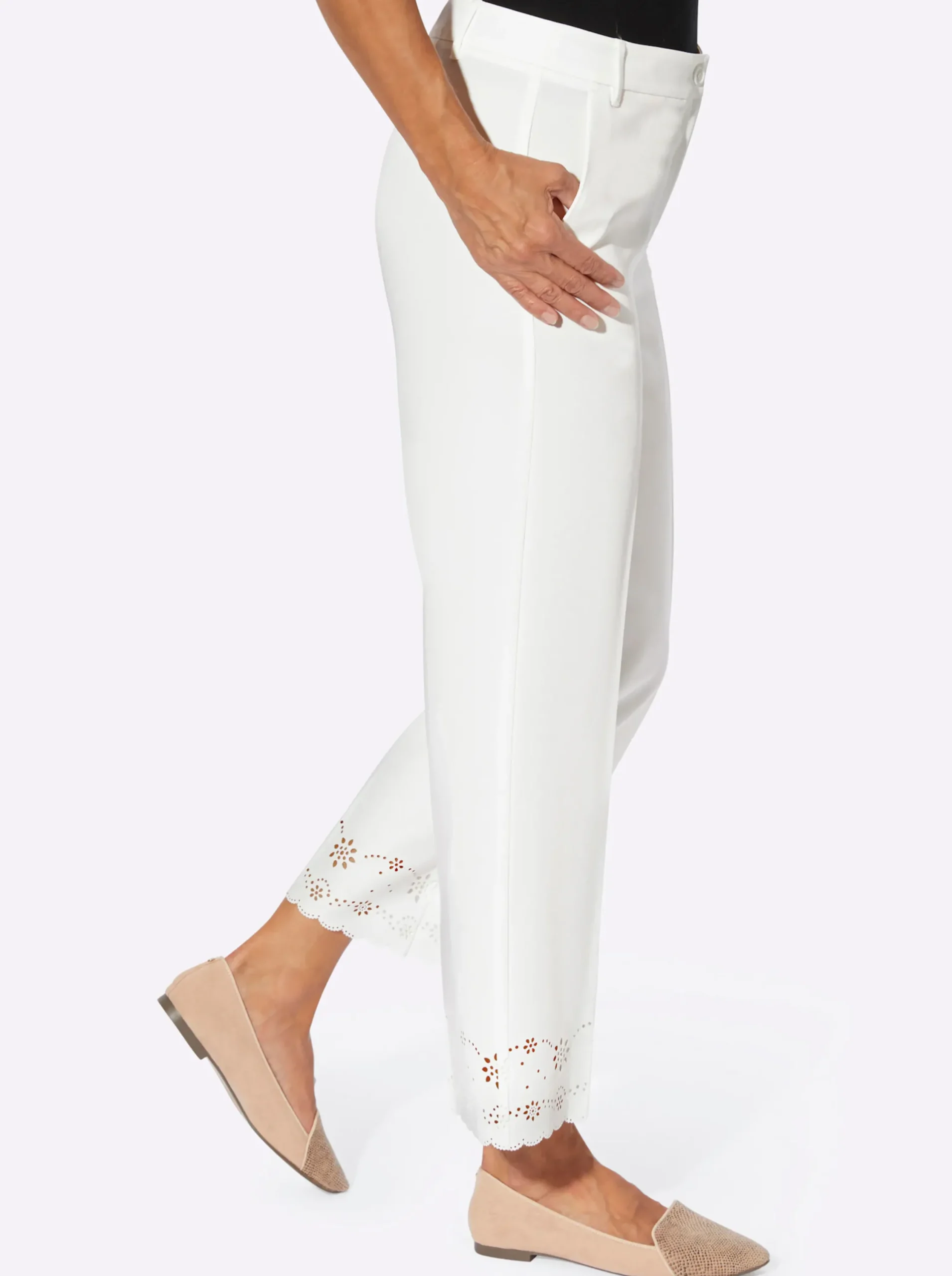 Hosen| 7/8-Hose mit Lasercut-Verzierung ecru