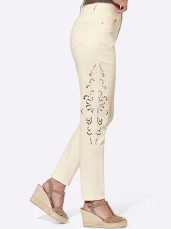 Jeans|heine Hose mit Spitzeneinsatz, seitlich sand