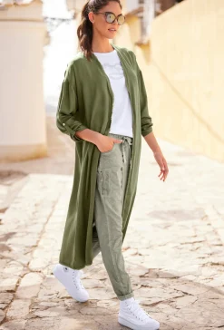 Hosen|heine Hose mit Zierknopfleiste oliv