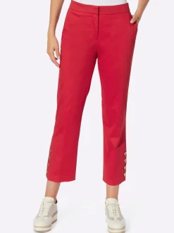 Hosen|heine Hose mit Zierknöpfen am Bein erdbeere