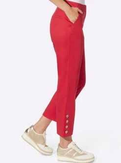 Hosen|heine Hose mit Zierknöpfen am Bein erdbeere