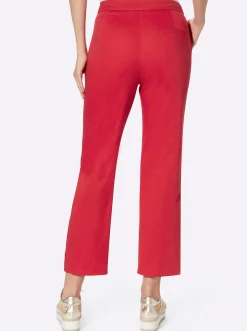 Hosen|heine Hose mit Zierknöpfen am Bein erdbeere