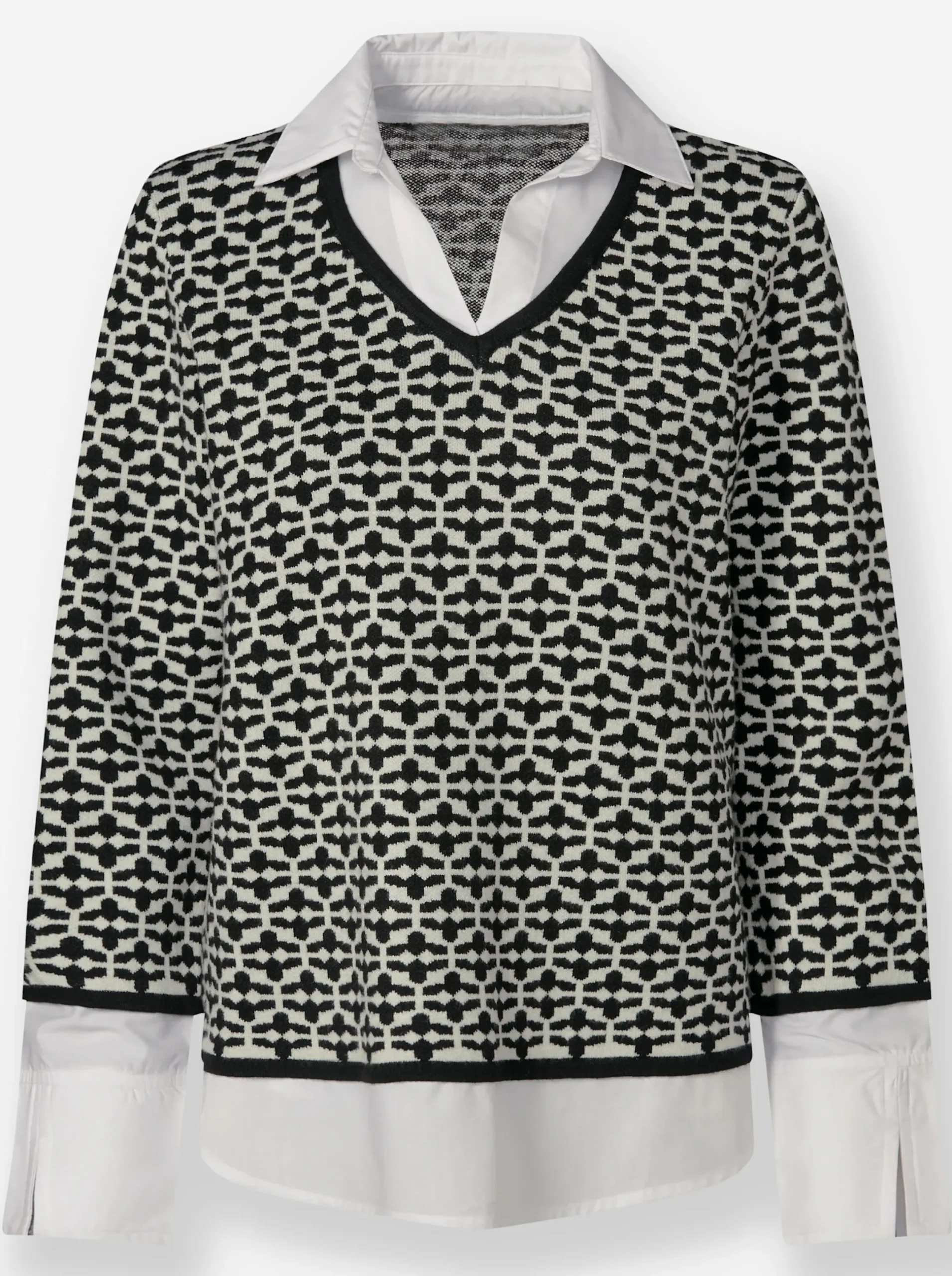 Pullover|heine 2-in-1-Pullover Mit Blusen-Einsatz schwarz-ecru-gemustert