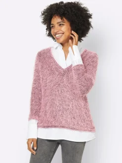Pullover|heine 2-in-1-Pullover mit Brusttasche altrosa