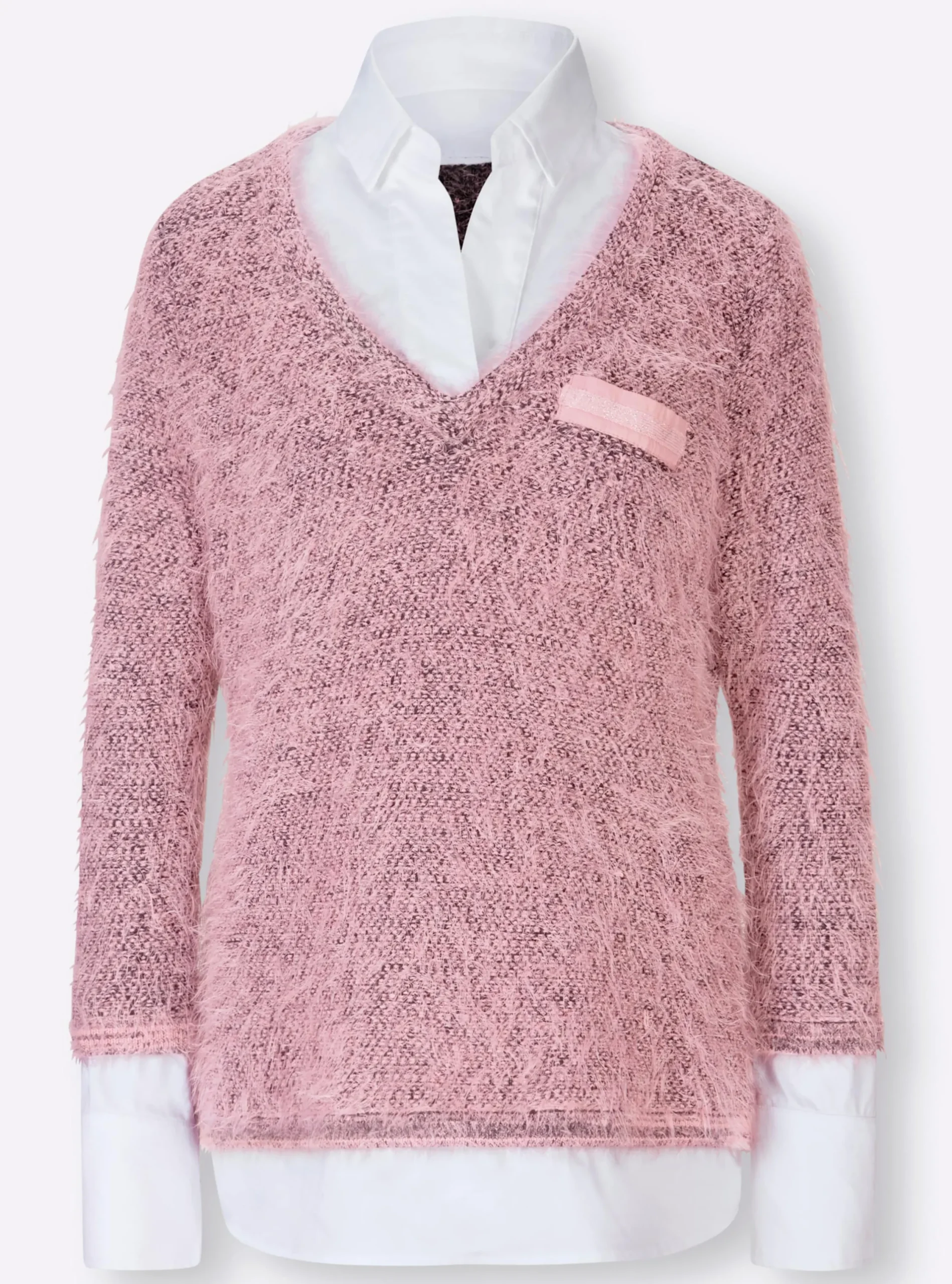 Pullover|heine 2-in-1-Pullover mit Brusttasche altrosa