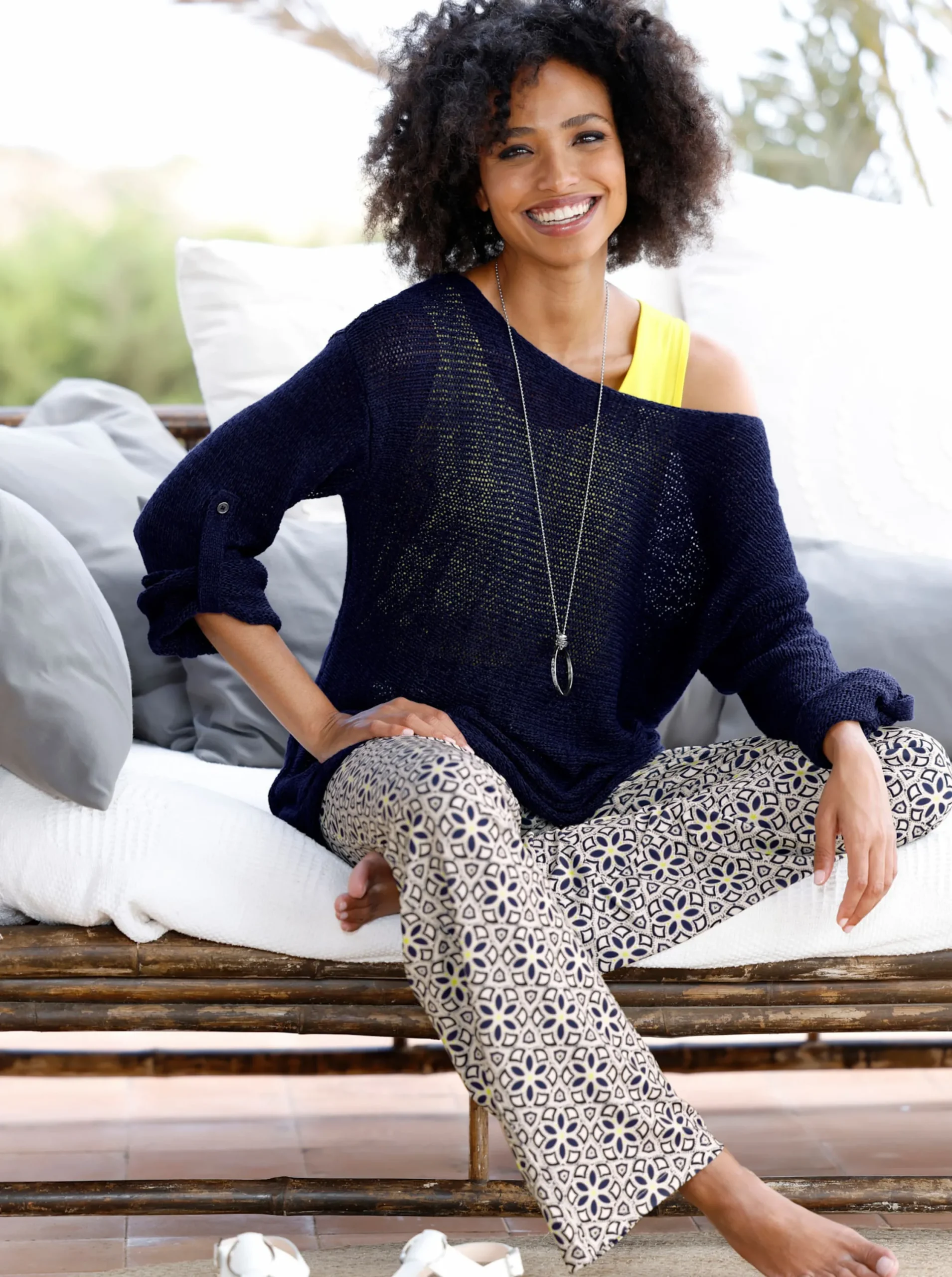 Pullover|heine 2-in-1-Pullover mit Jersey-Top marine-limone