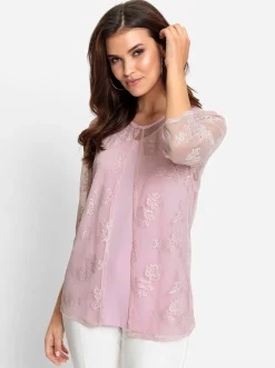 Shirts| 2-in-1-Shirt mit Blüten-Spitze rosé