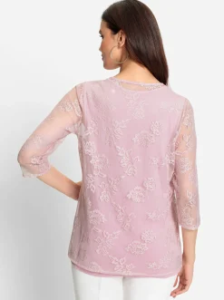 Shirts| 2-in-1-Shirt mit Blüten-Spitze rosé