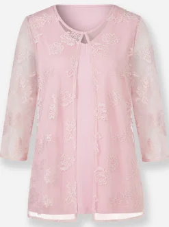 Shirts| 2-in-1-Shirt mit Blüten-Spitze rosé