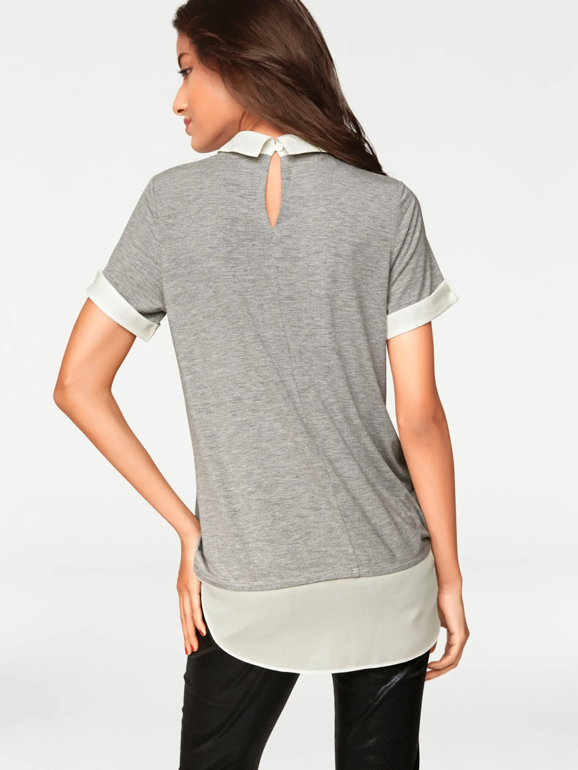 Shirts|heine 2-in-1-Shirt mit Chiffon-Einsätzen grau-melange