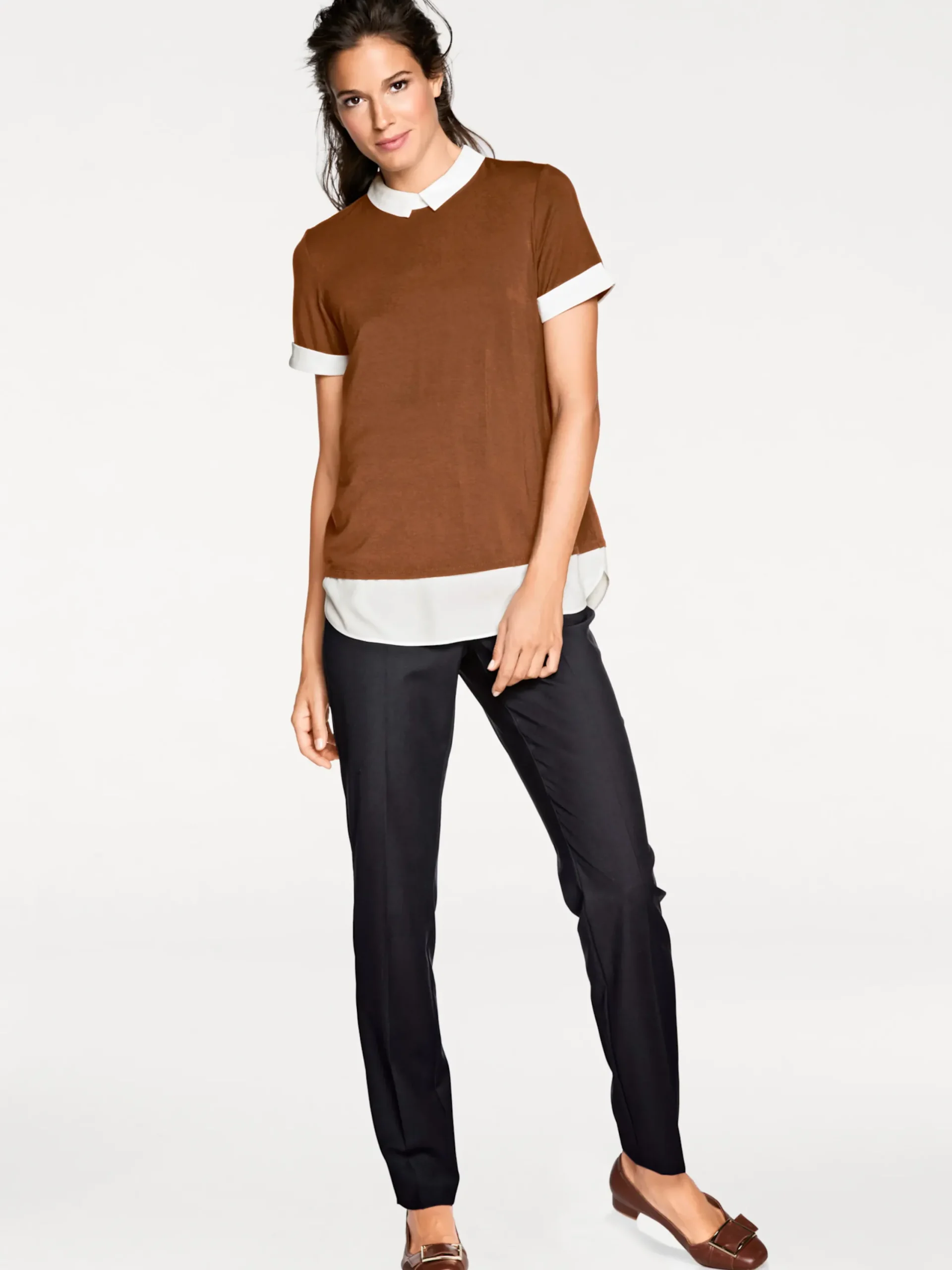 Shirts|heine 2-in-1-Shirt mit Chiffon-Einsätzen camel
