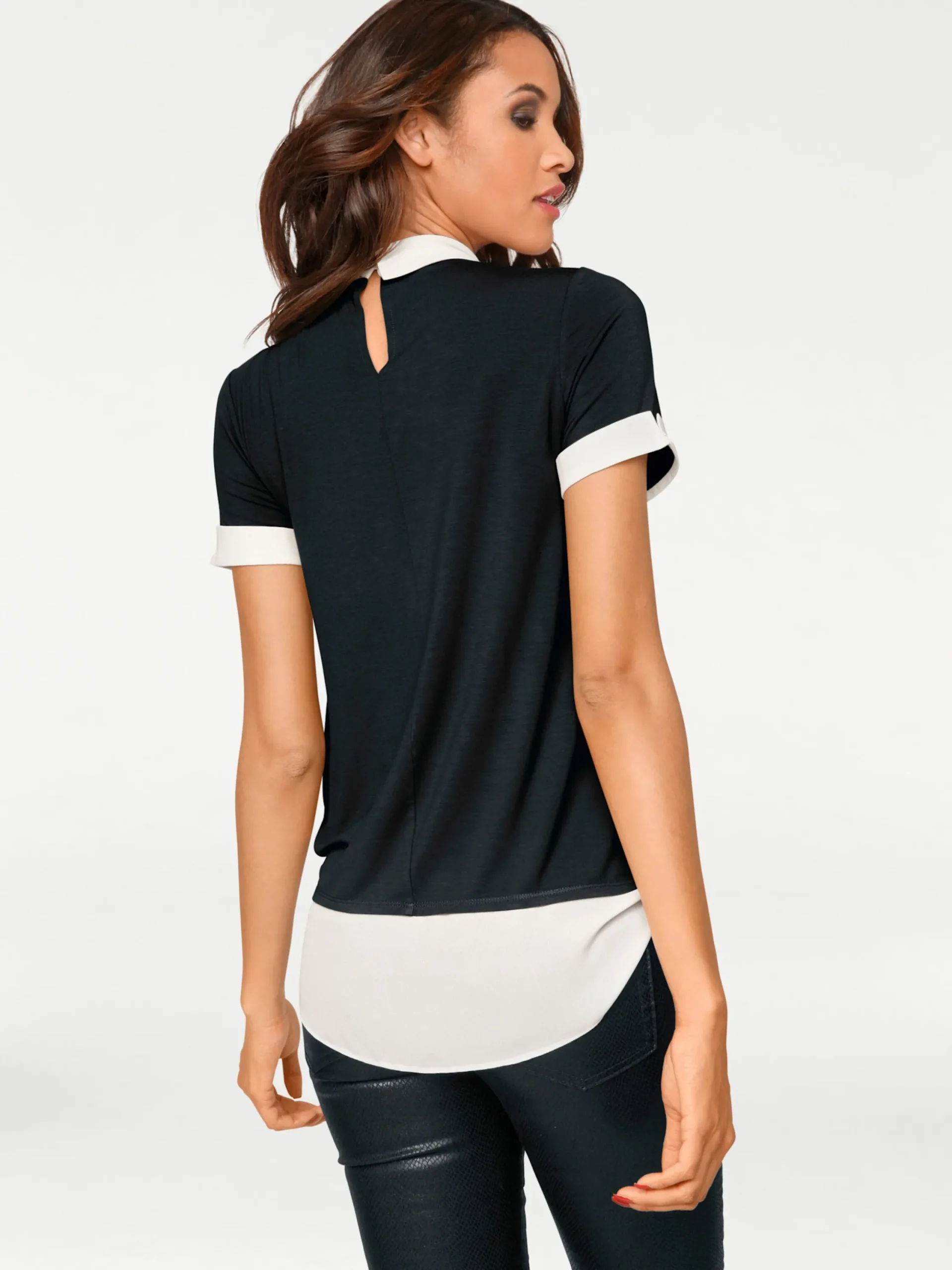 Shirts|heine 2-in-1-Shirt mit Chiffon-Einsätzen schwarz