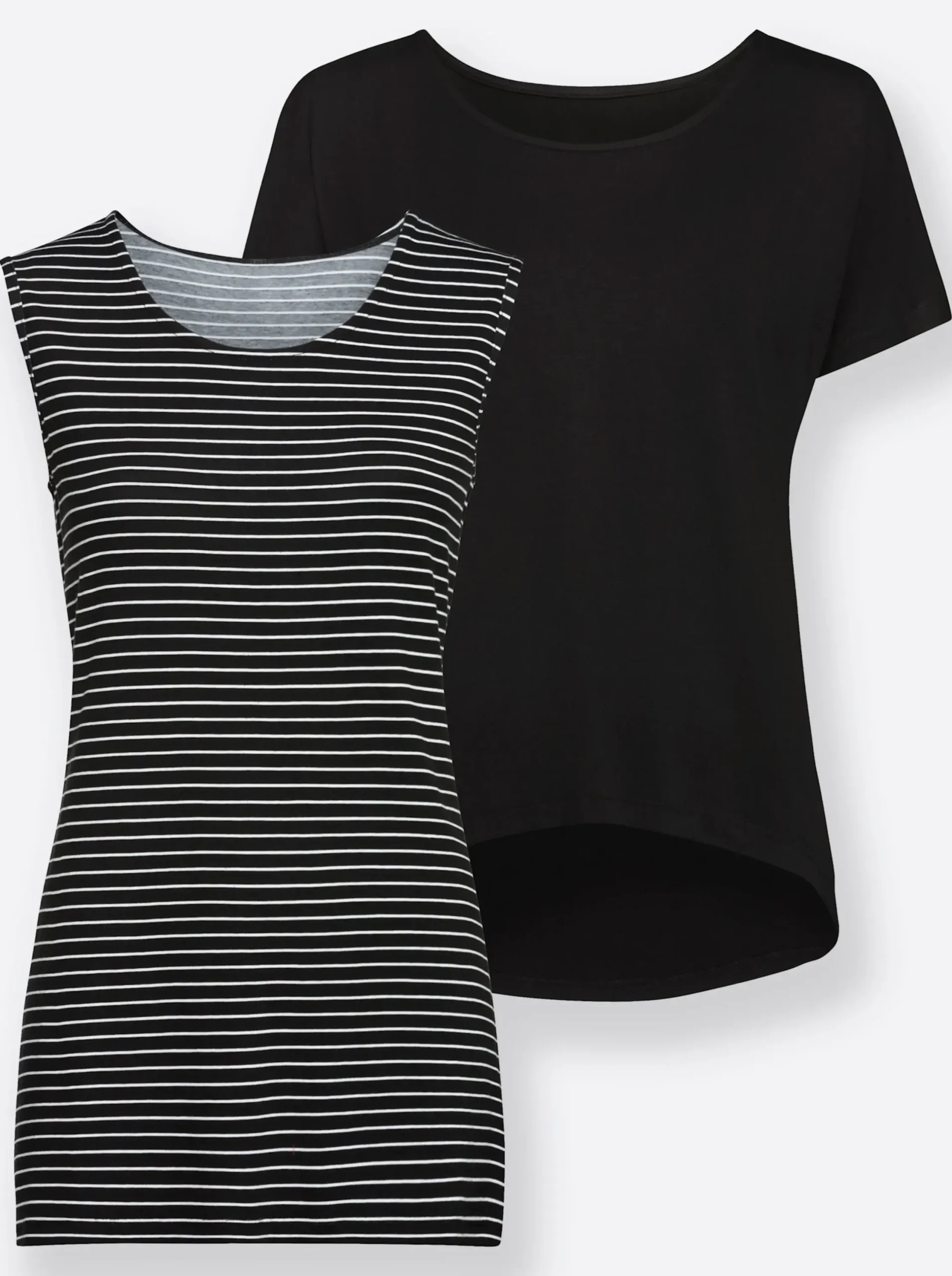 Strandmode| 2-in-1-Shirt mit Ringel-Top schwarz