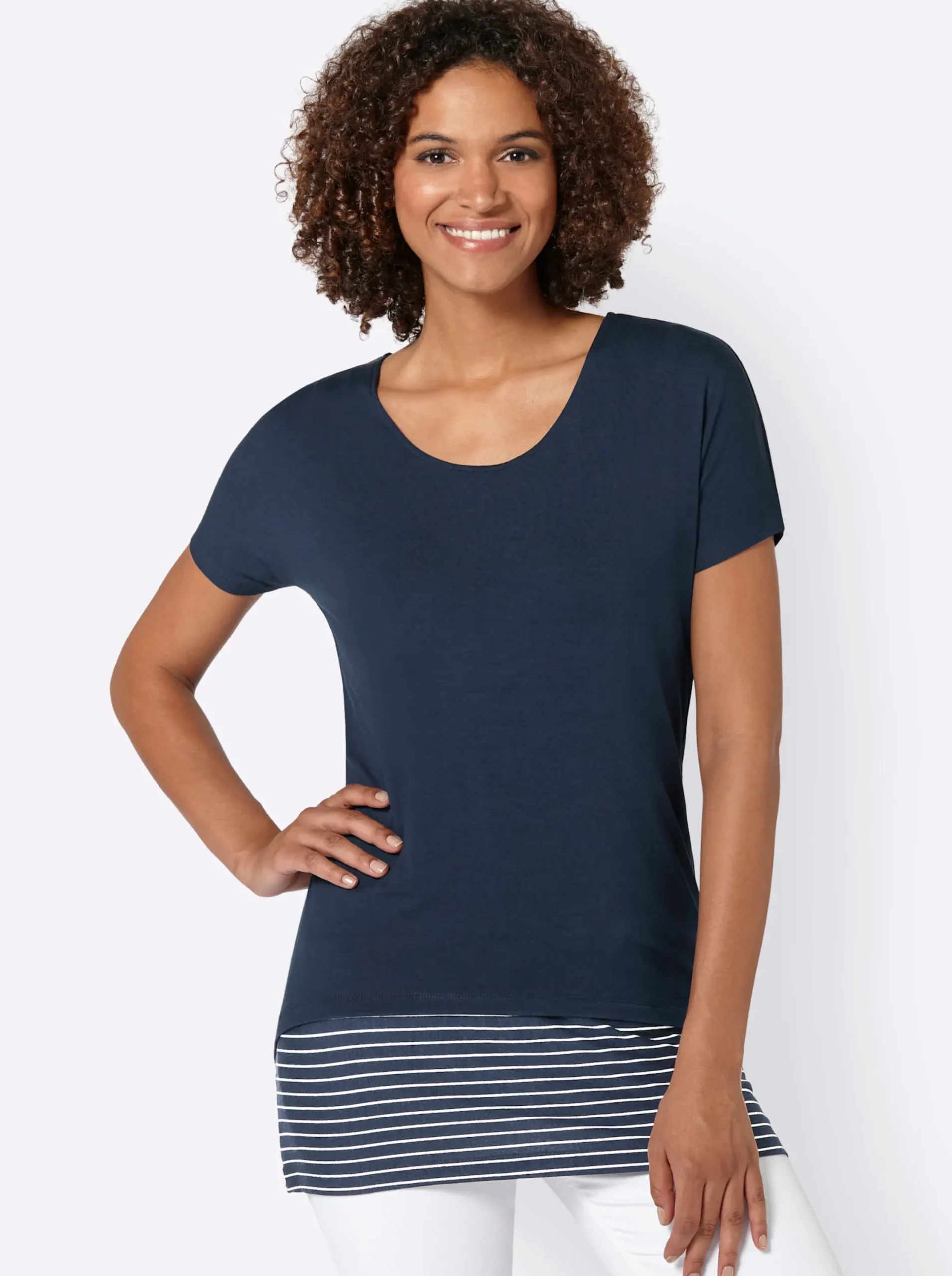 Shirts| 2-in-1-Shirt mit Ringel-Top marine