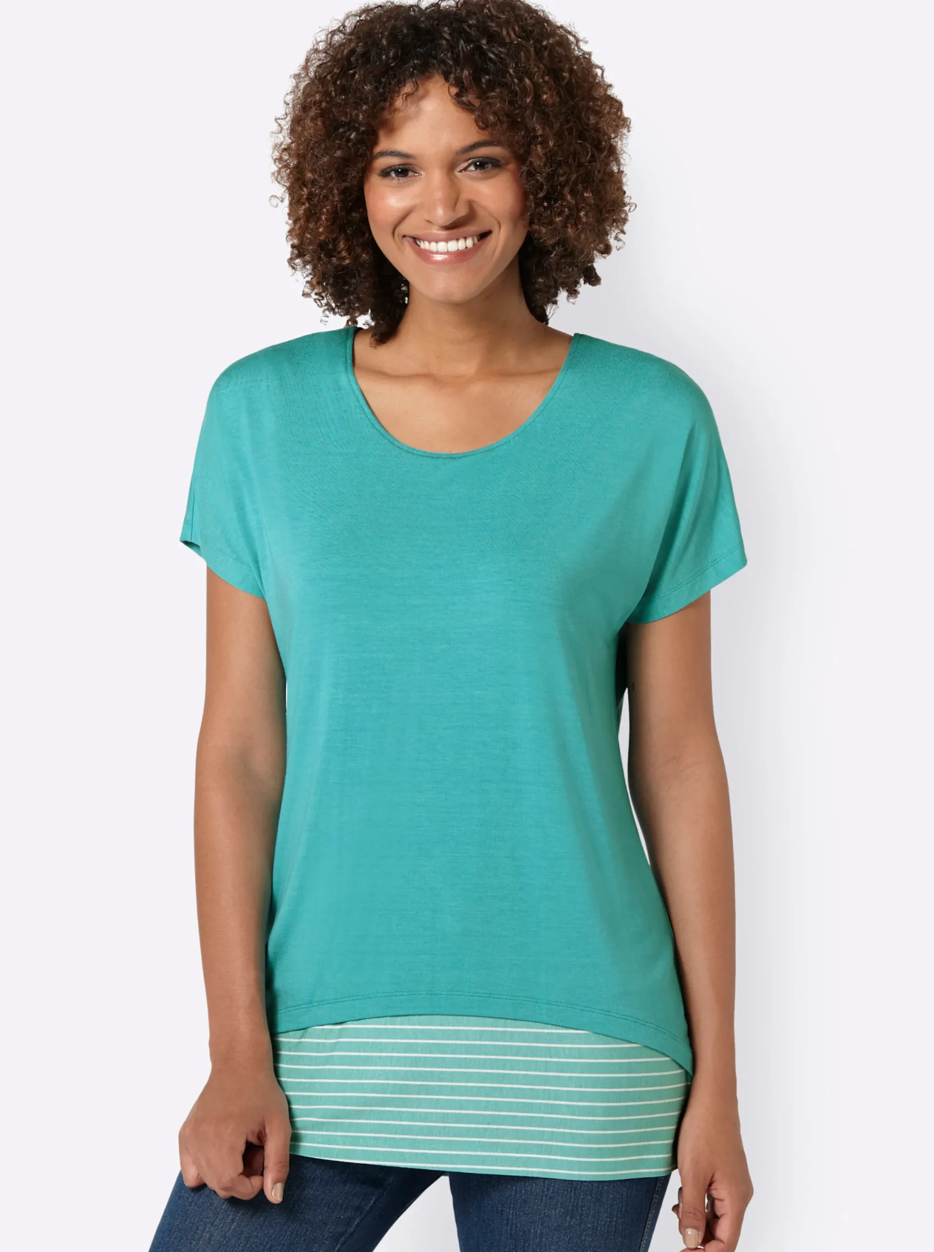 Strandmode|Shirts| 2-in-1-Shirt mit Ringel-Top mint