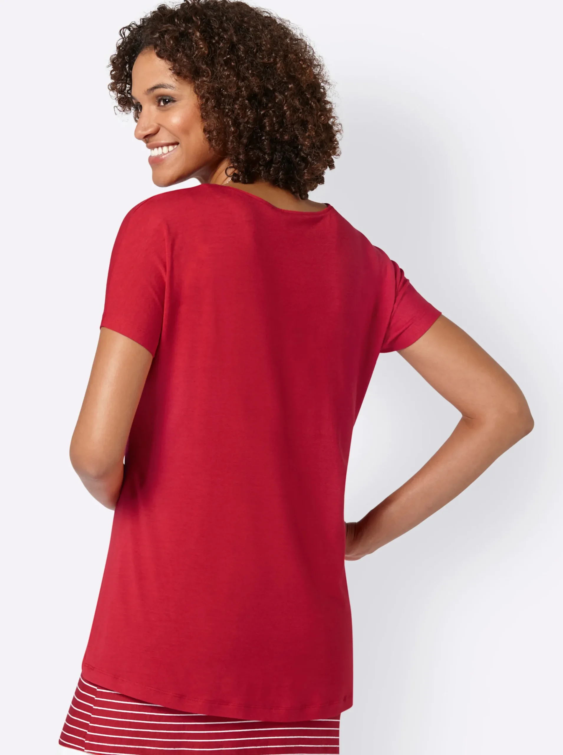 Strandmode| 2-in-1-Shirt mit Ringel-Top rot