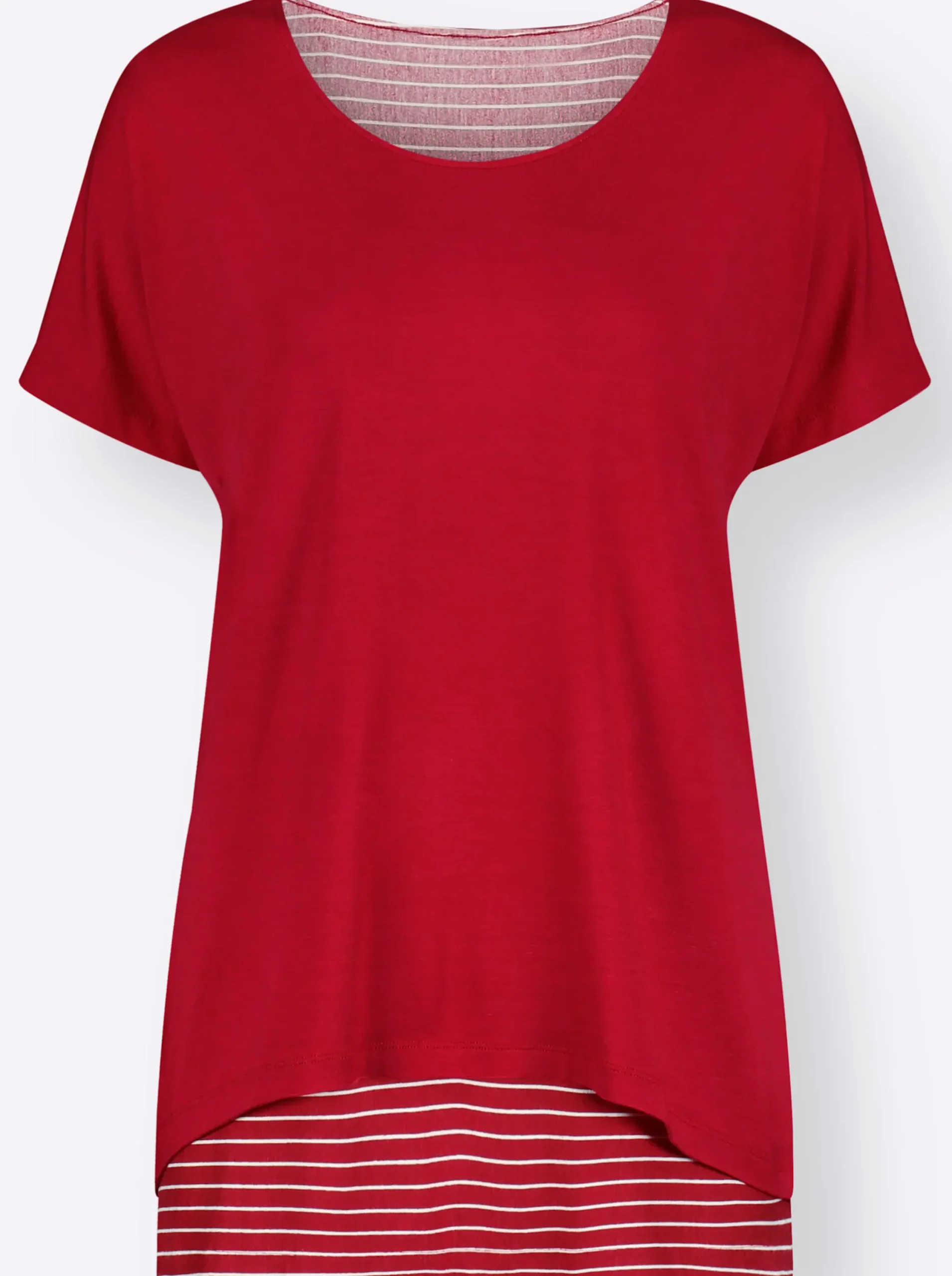 Strandmode| 2-in-1-Shirt mit Ringel-Top rot