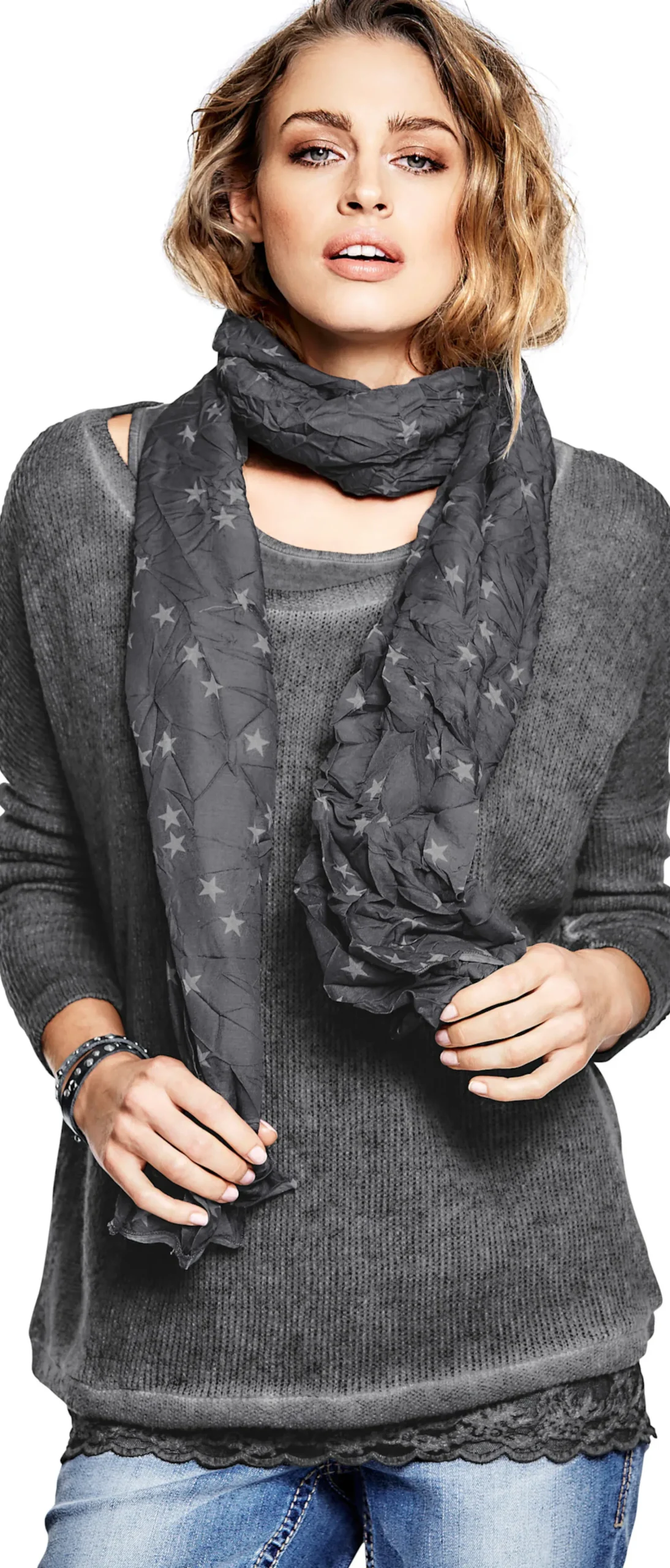 Shirts|heine 2-in-1-Shirt mit Schal grau