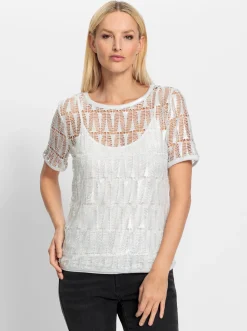 Shirts|heine 2-in-1-Shirt mit Spitze ecru-silberfarben-meliert